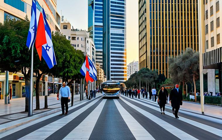 **

"Tel Aviv financial district at sunset, modern skyscrapers reflecting the golden light, busy street scene with people in professional attire, fully clothed, appropriate content, safe for work, perfect anatomy, natural proportions, professional photography, high quality, showcasing the city's vibrant energy, family-friendly atmosphere, modern architecture, Israeli flags subtly displayed, clean and well-maintained streets."

**
