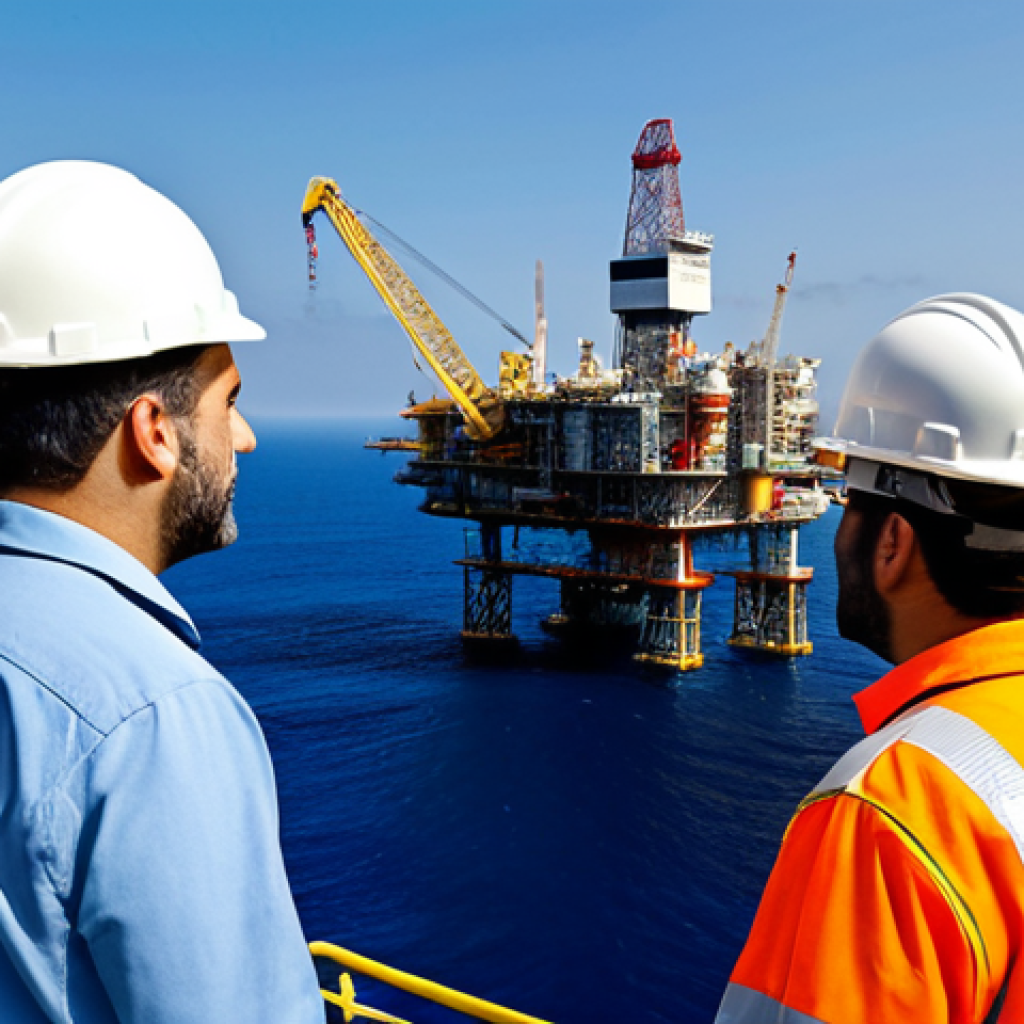 Mediterranean Gas Field Cooperation**

"A professional depiction of a modern offshore gas platform in the Mediterranean Sea, fully clothed engineers in hard hats inspecting equipment, flags of Israel and Lebanon displayed subtly in the background, demonstrating cooperation, safe for work, appropriate content, perfect anatomy, natural proportions, high-resolution photograph, clear skies, professional."

**