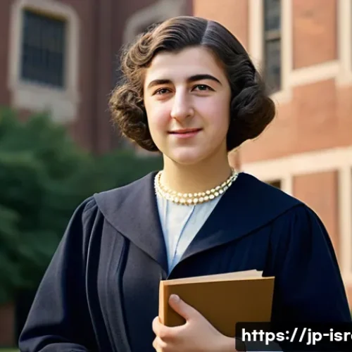 이스라엘의 유명 인물  골다 메이어 - A dignified portrait of Golda Meir as a young woman at the University of Michigan, dressed in modest...