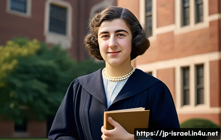 이스라엘의 유명 인물  골다 메이어 - A dignified portrait of Golda Meir as a young woman at the University of Michigan, dressed in modest...
