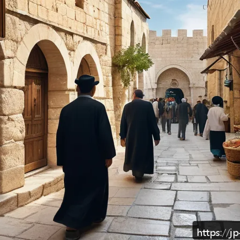 이스라엘의 기독교 및 이슬람 사원 - A bustling street scene inside Jerusalem’s Old City, showcasing the distinctive architecture of the ...