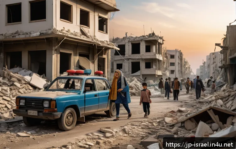 이스라엘과 팔레스타인의 현대 갈등 - A detailed scene depicting a tense urban environment in the Middle East, showing both Israeli and Pa...