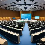 이스라엘의 국제 회의 개최 - A vibrant international conference scene set in Israel, showcasing diverse delegates from Middle Eas...
