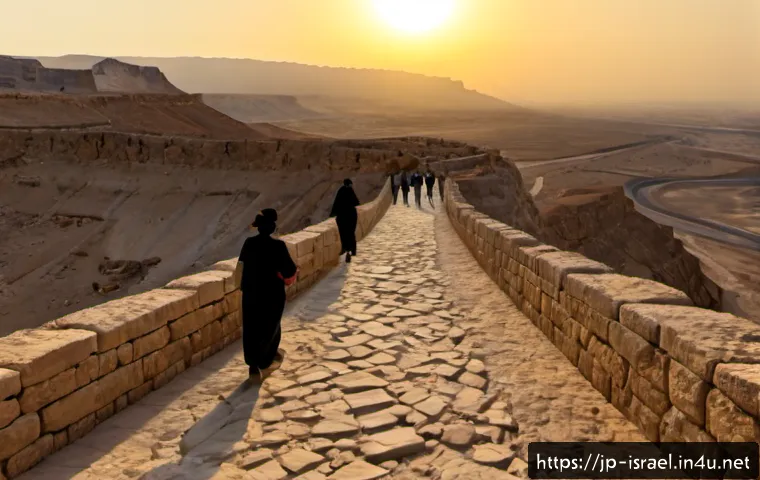 이스라엘의 유네스코 문화유산 탐방 - Photorealistic sunrise view of Masada National Park in Israel, ancient stone fortress walls and dese...